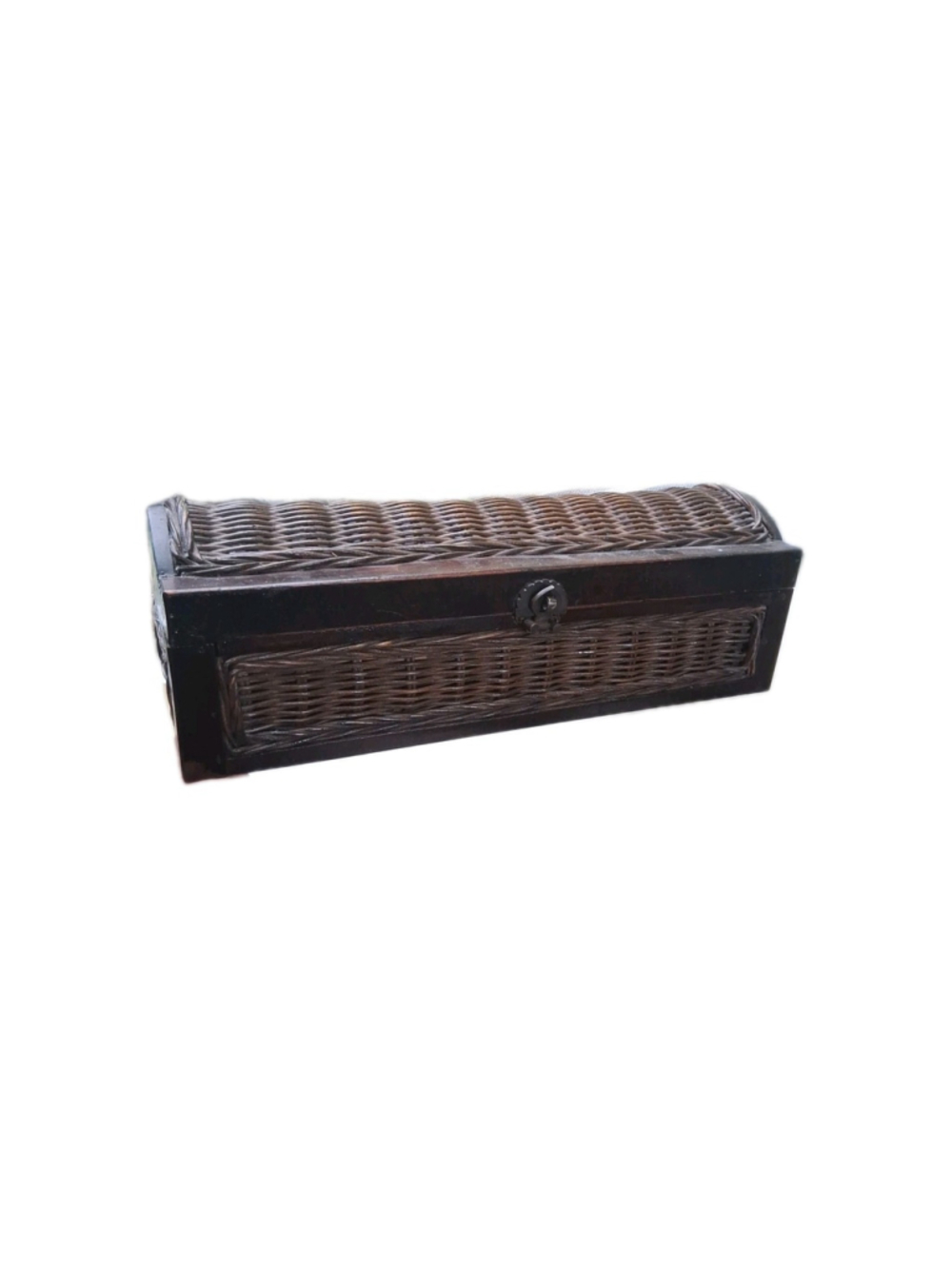 Vtg Chinoiserie Handwoven Wicker Box Brass Hardware 14.5 X 5.5 Inches